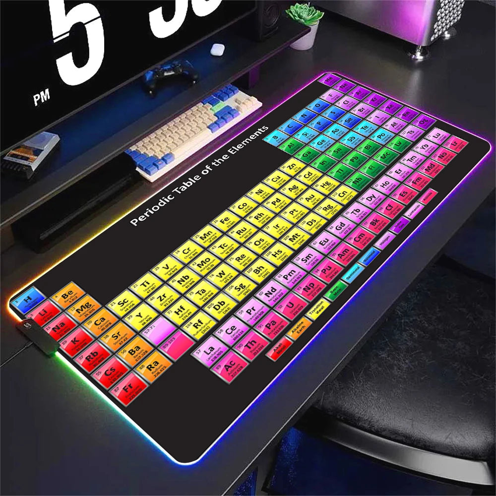 Hot selling items Periodic Table of the Elements Mouse Pad Gamer RGB Gaming Large Keyboard Mat LED Light Desk Pad Computer Pads