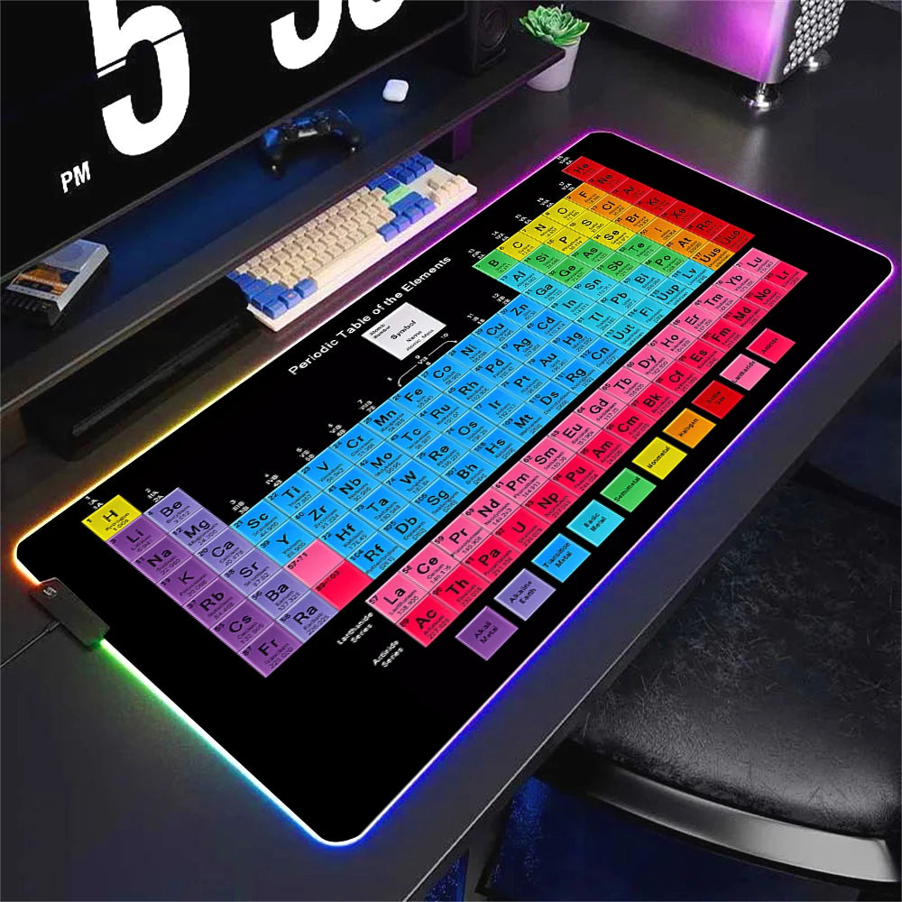 Hot selling items Periodic Table of the Elements Mouse Pad Gamer RGB Gaming Large Keyboard Mat LED Light Desk Pad Computer Pads