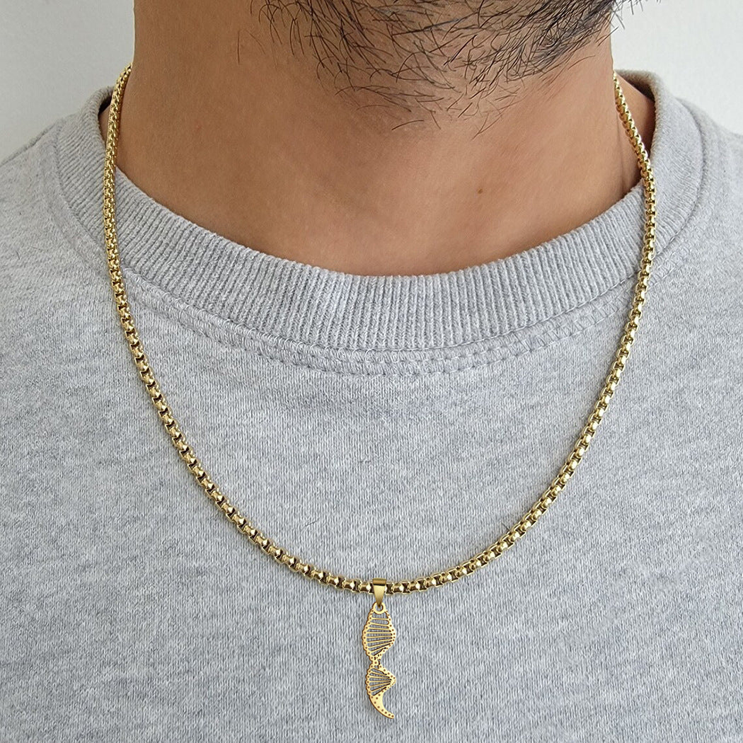 Gold Color Molecule DNA Pendant Necklace Men Chemistry Polygon Stainless Steel Jewelry Science Chemistry Necklaces Silver Plated