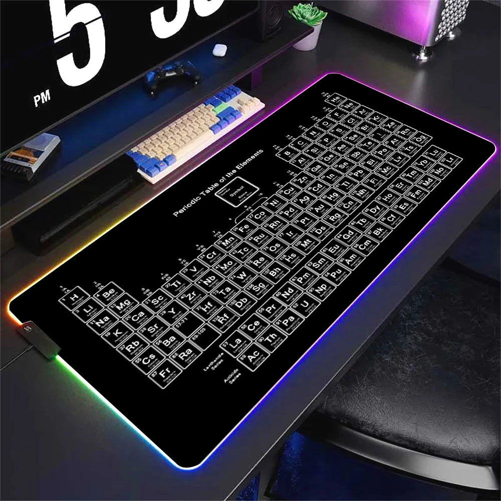 Hot selling items Periodic Table of the Elements Mouse Pad Gamer RGB Gaming Large Keyboard Mat LED Light Desk Pad Computer Pads