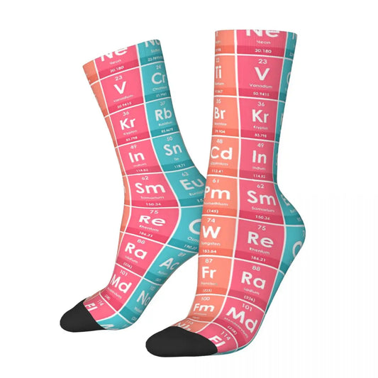 Funny Men's Socks Harajuku Vintage Periodic Table of the Elements Hip Hop Casual Crew Sock Gift Pattern Printed