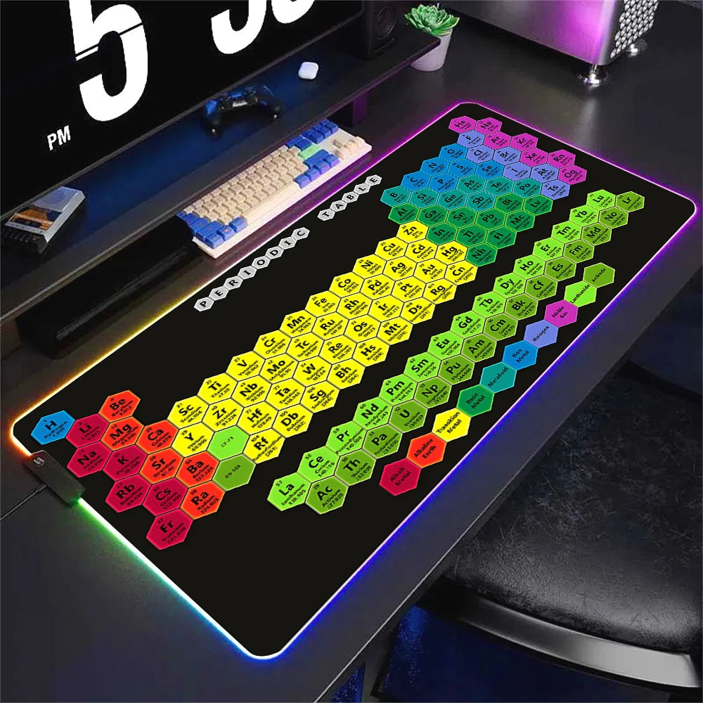 Hot selling items Periodic Table of the Elements Mouse Pad Gamer RGB Gaming Large Keyboard Mat LED Light Desk Pad Computer Pads