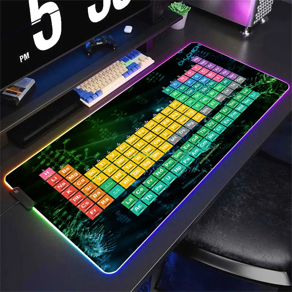 Hot selling items Periodic Table of the Elements Mouse Pad Gamer RGB Gaming Large Keyboard Mat LED Light Desk Pad Computer Pads