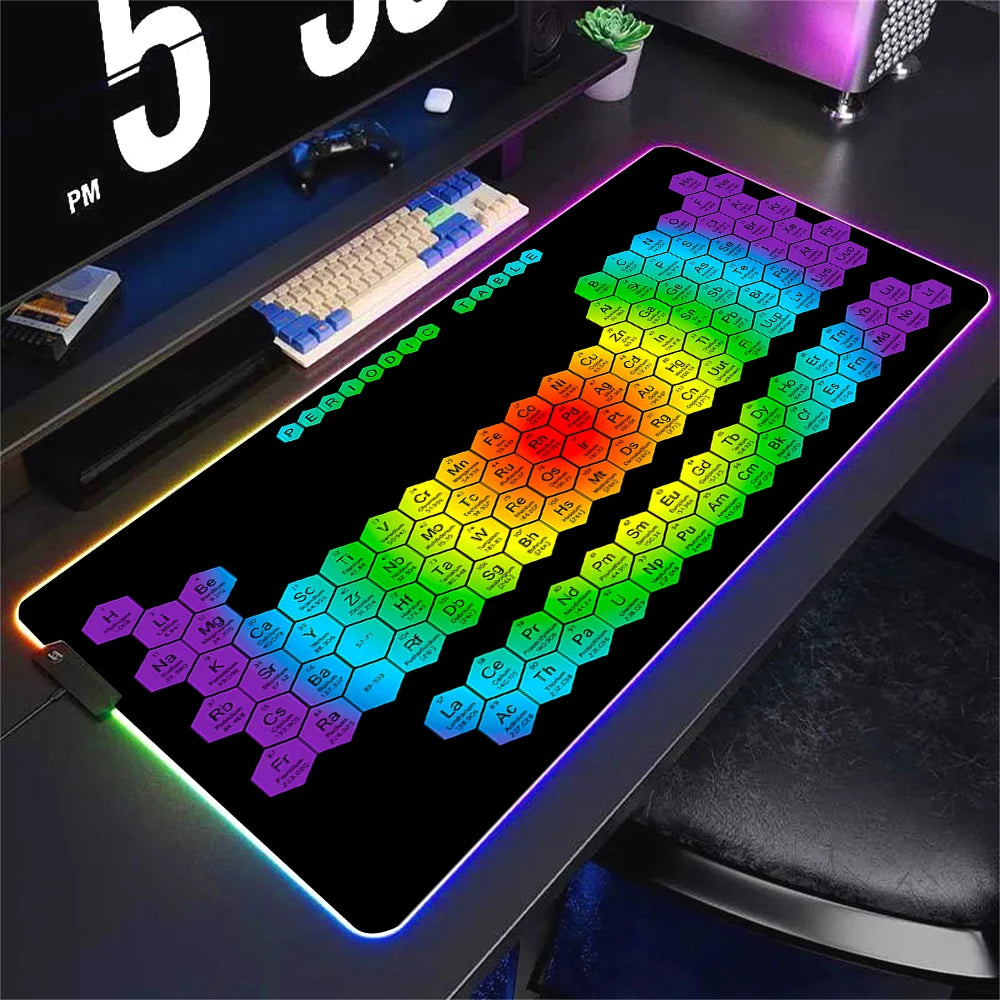 Hot selling items Periodic Table of the Elements Mouse Pad Gamer RGB Gaming Large Keyboard Mat LED Light Desk Pad Computer Pads