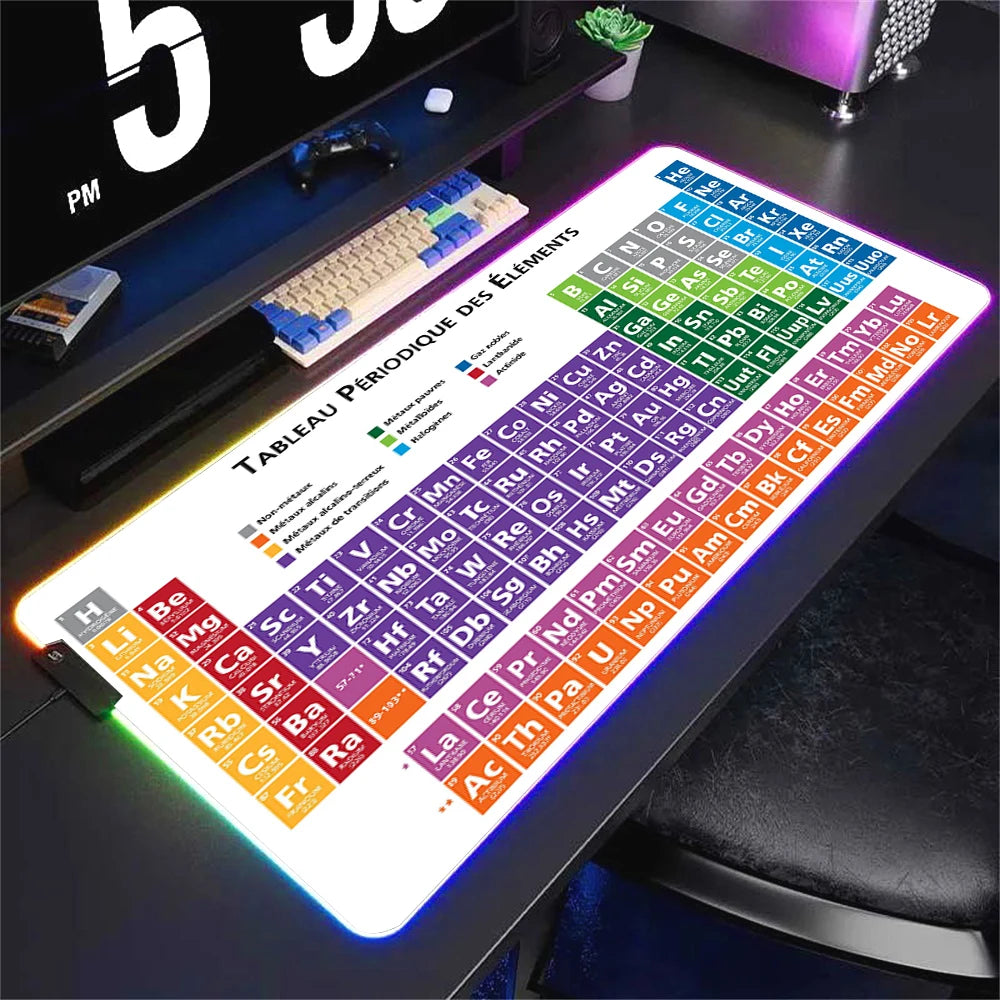 Hot selling items Periodic Table of the Elements Mouse Pad Gamer RGB Gaming Large Keyboard Mat LED Light Desk Pad Computer Pads