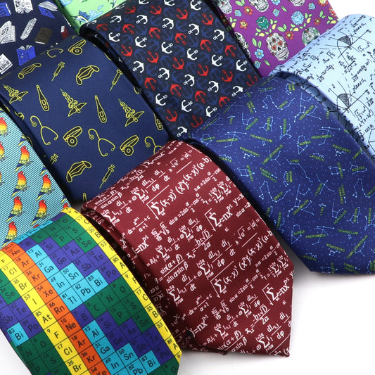 New Men's Soft Silk Tie Creative Graffiti Chemistry Physical  Animal Necktie Daily Wear Cravat Wedding Business Party Gift