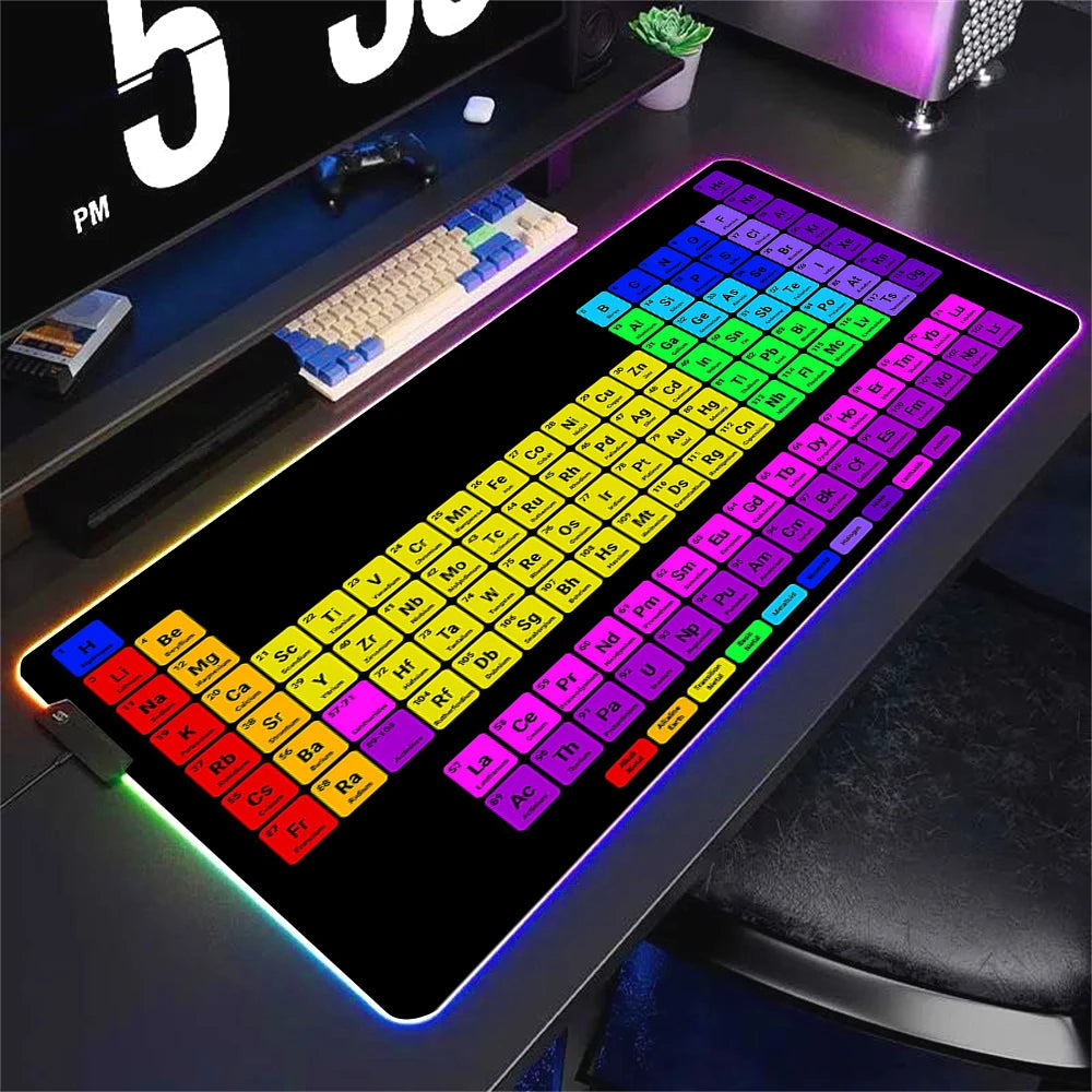 Hot selling items Periodic Table of the Elements Mouse Pad Gamer RGB Gaming Large Keyboard Mat LED Light Desk Pad Computer Pads