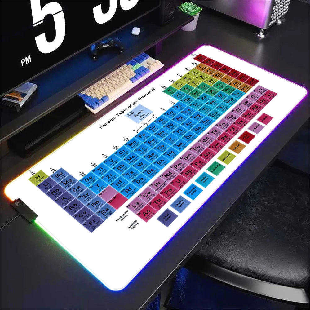 Hot selling items Periodic Table of the Elements Mouse Pad Gamer RGB Gaming Large Keyboard Mat LED Light Desk Pad Computer Pads