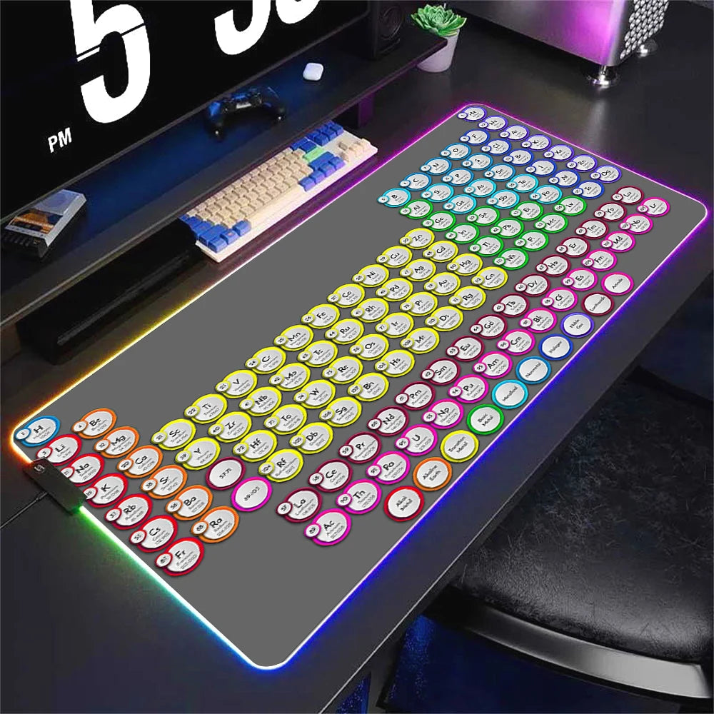 Hot selling items Periodic Table of the Elements Mouse Pad Gamer RGB Gaming Large Keyboard Mat LED Light Desk Pad Computer Pads