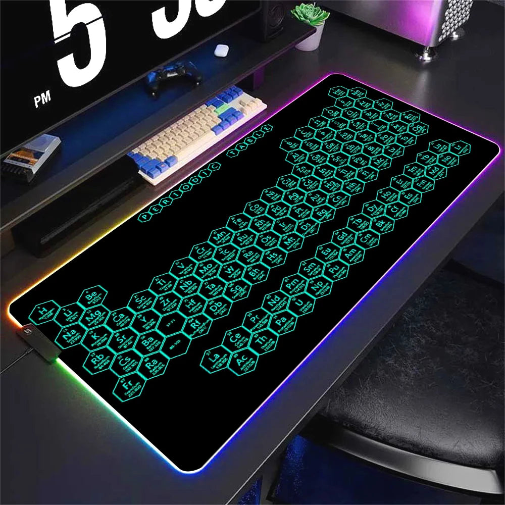 Hot selling items Periodic Table of the Elements Mouse Pad Gamer RGB Gaming Large Keyboard Mat LED Light Desk Pad Computer Pads