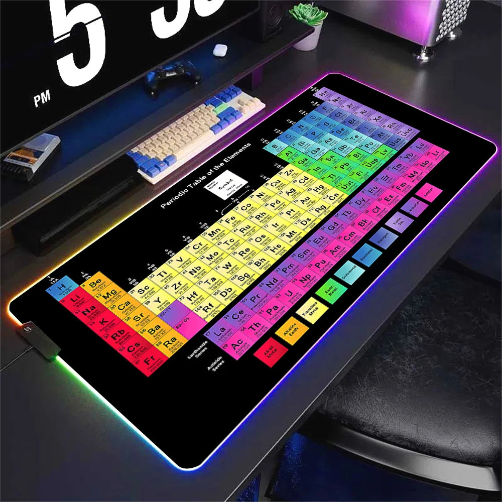 Hot selling items Periodic Table of the Elements Mouse Pad Gamer RGB Gaming Large Keyboard Mat LED Light Desk Pad Computer Pads